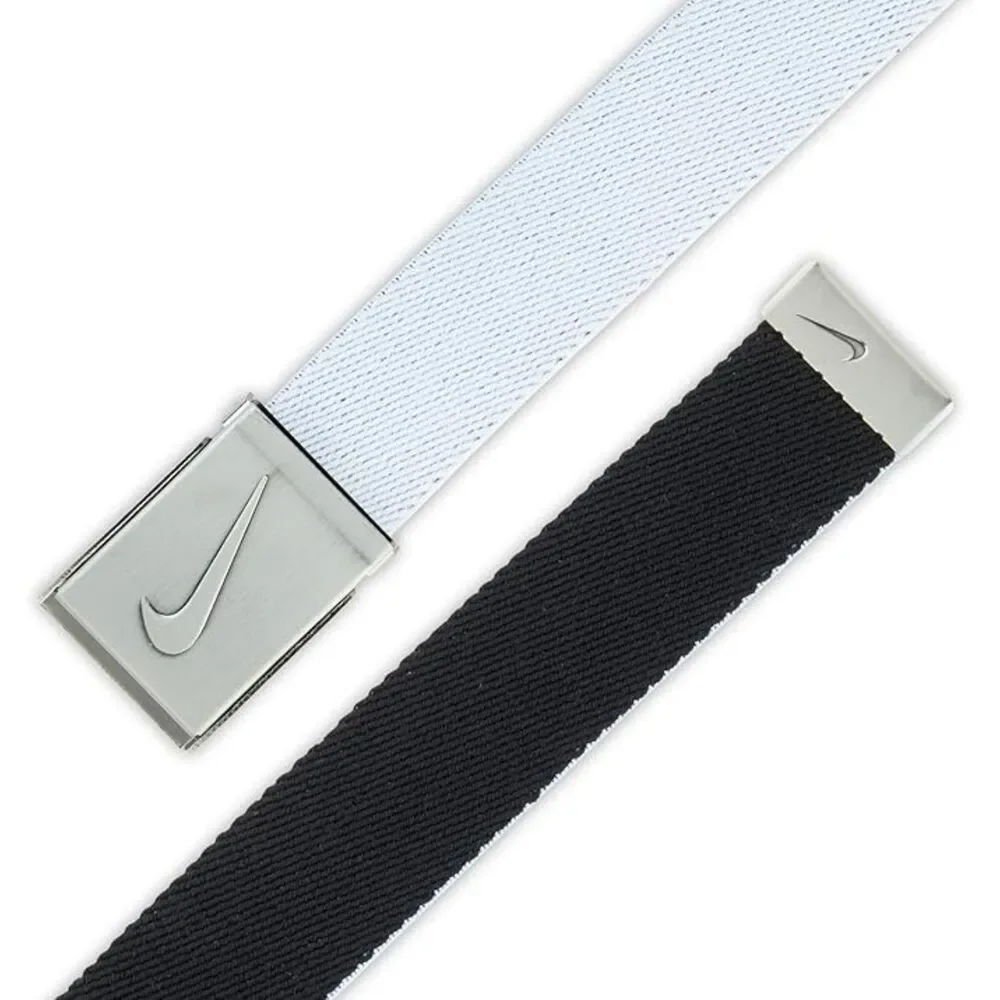 Nike Boys Reversible Stretch Web Belt Black/White Silver Buckle Youth Golf